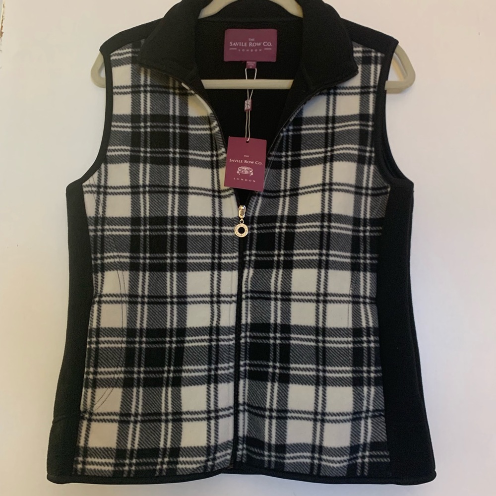 Black and white plaid fleece Vest